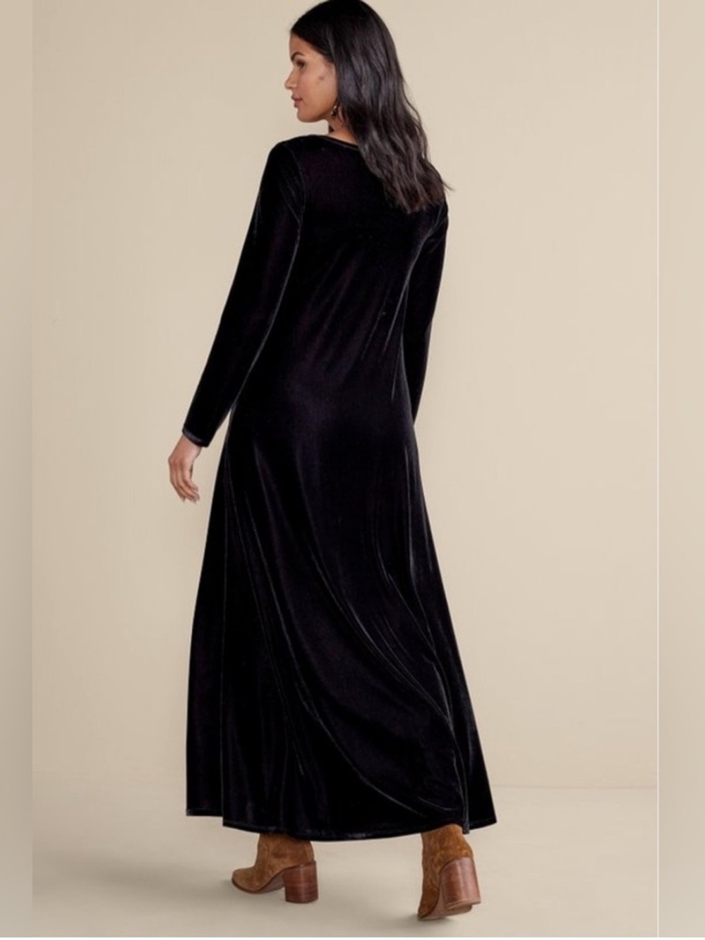 Soft Surroundings Santiago Black Velvet Maxi Dress Long Sleeve Size 3X NWT - Picture 2 of 8